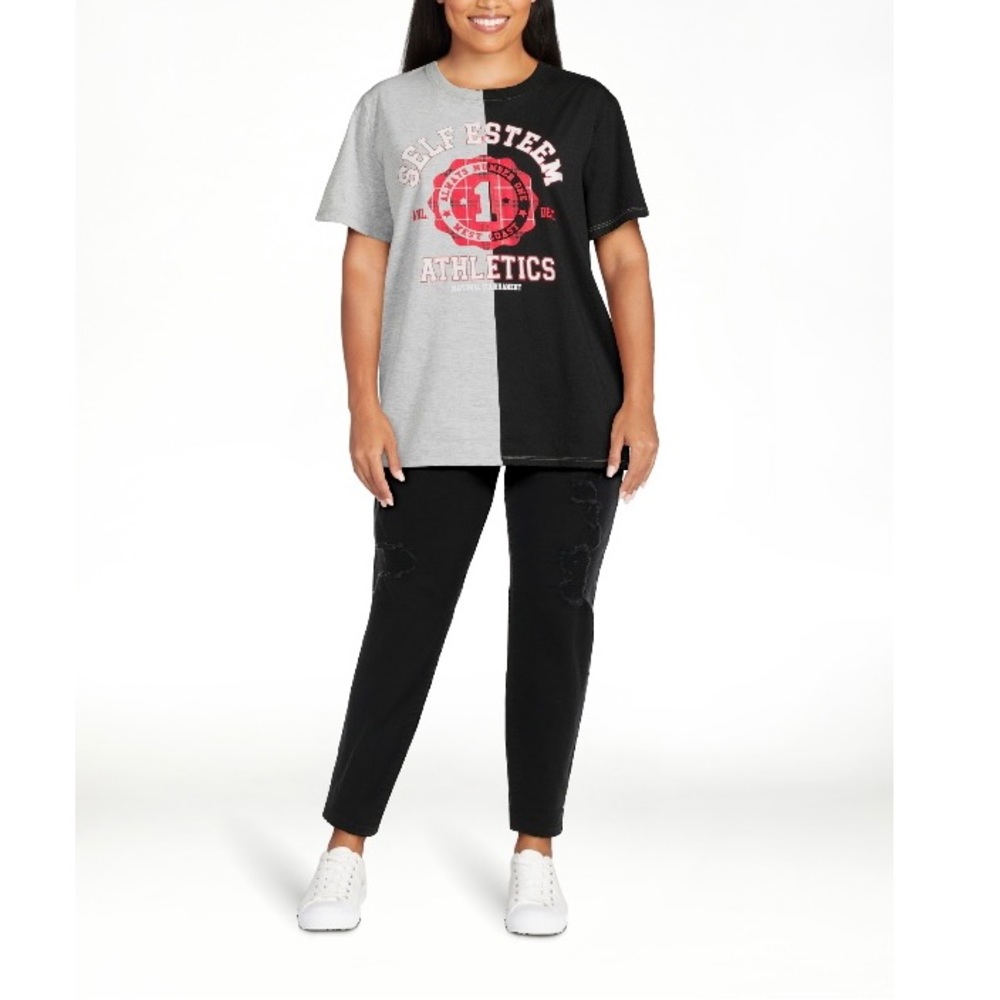 No Boundaries Graphic Print Self-Esteem Colorblocked Tee Junior’s Size M (7-9)